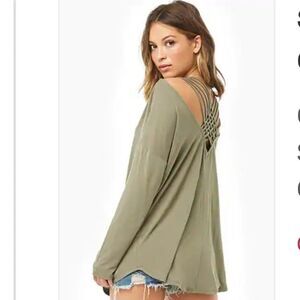 Forever 21 -506 cage-back top‎ olive Small